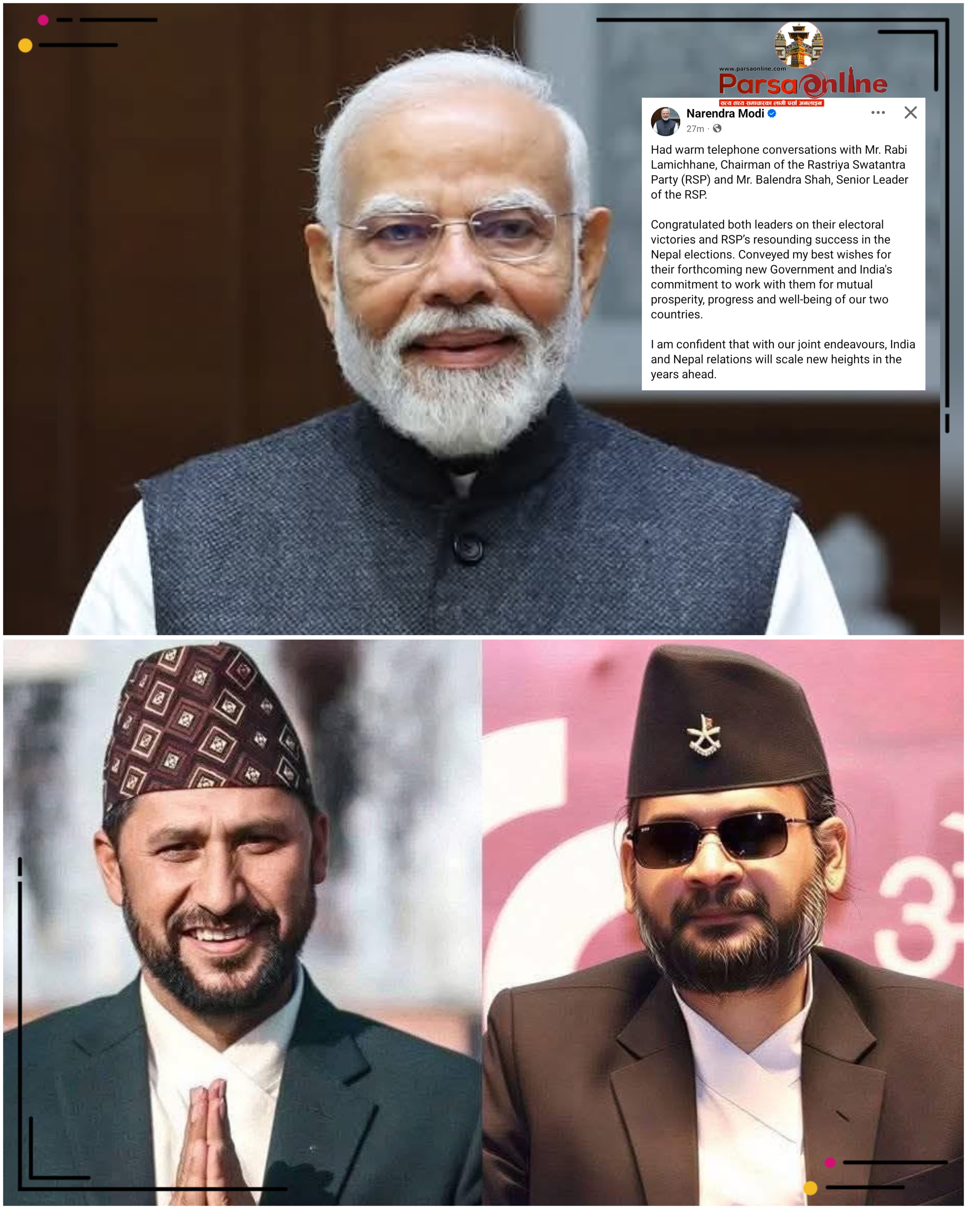 रास्वपाको निर्वाचन सफलतामा मोदीको बधाई, सहकार्य बढाउने प्रतिबद्धता